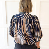 Zebra Balloon Sleeve Top - Navy