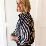 Zebra Balloon Sleeve Top - Navy