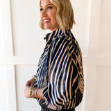 Zebra Balloon Sleeve Top - Navy