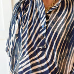 Zebra Balloon Sleeve Top - Navy