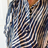 Zebra Balloon Sleeve Top - Navy