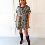 Zebra Print Collared Mini Dress