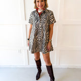 Zebra Print Collared Mini Dress