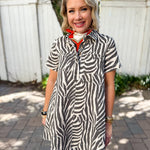 Zebra Print Collared Mini Dress