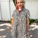 Zebra Print Collared Mini Dress
