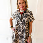 Zebra Print Collared Mini Dress