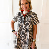 Zebra Print Collared Mini Dress