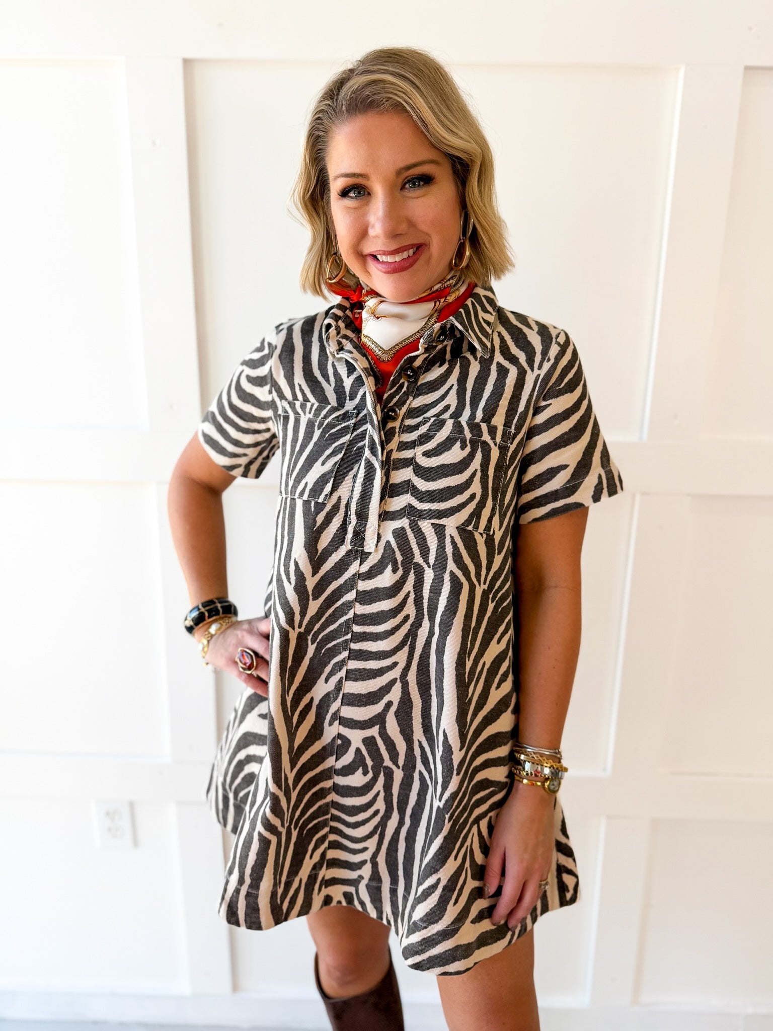 Zebra Print Collared Mini Dress
