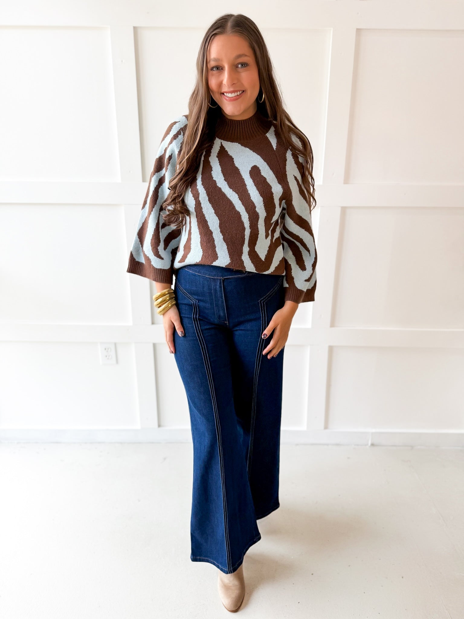 Zebra Print Knit Top - Brown Sky