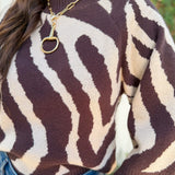 Zebra Print Knit Top - Espresso