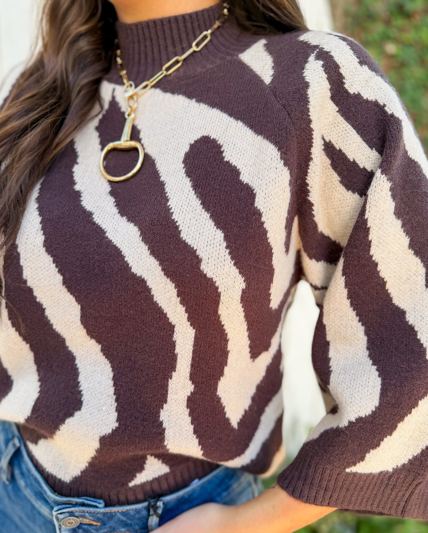 Zebra Print Knit Top - Espresso