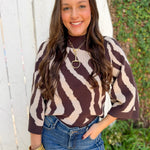 Zebra Print Knit Top - Espresso
