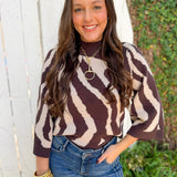 Zebra Print Knit Top - Espresso