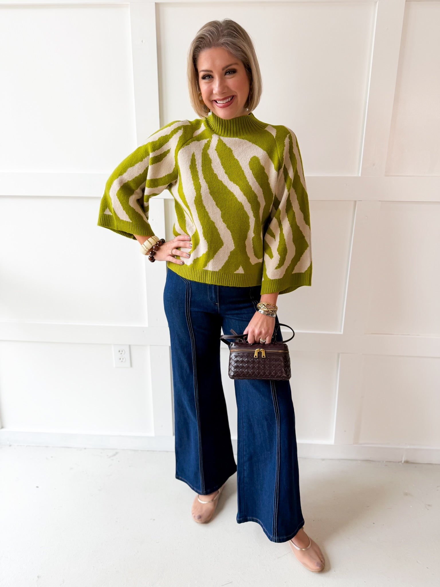 Zebra Print Knit Top - Olive