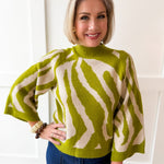 Zebra Print Knit Top - Olive