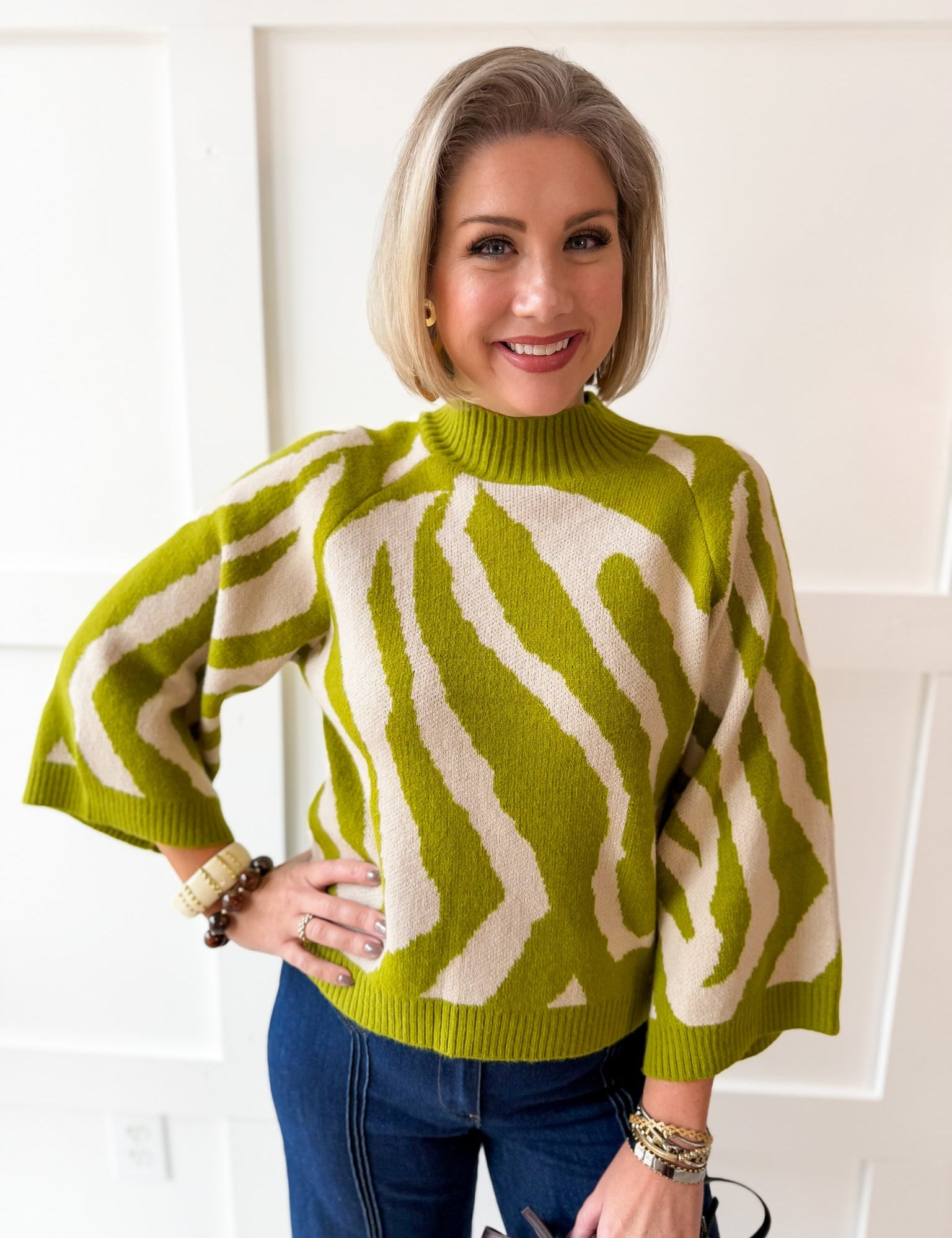 Zebra Print Knit Top - Olive