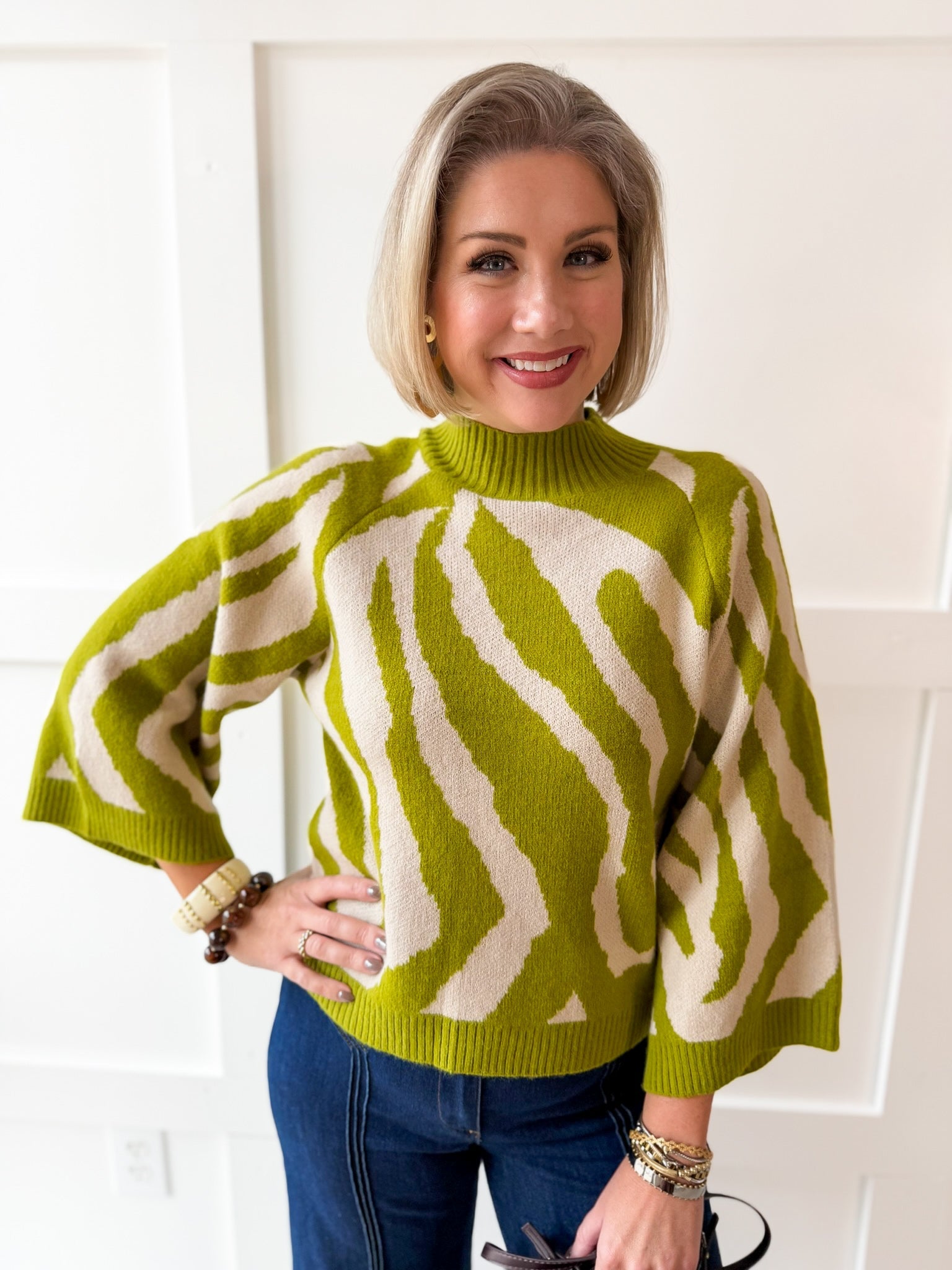 Zebra Print Knit Top - Olive
