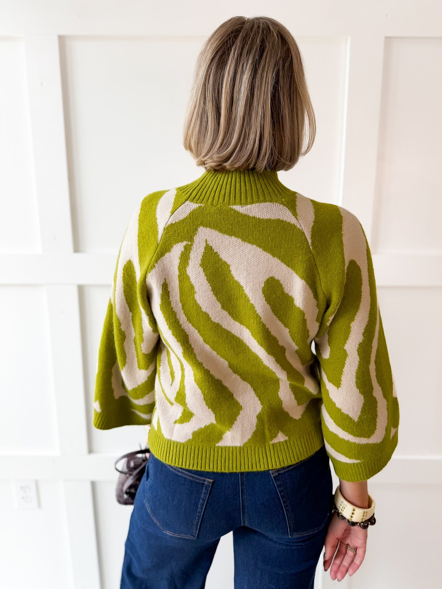 Zebra Print Knit Top - Olive