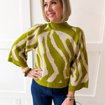 Zebra Print Knit Top - Olive