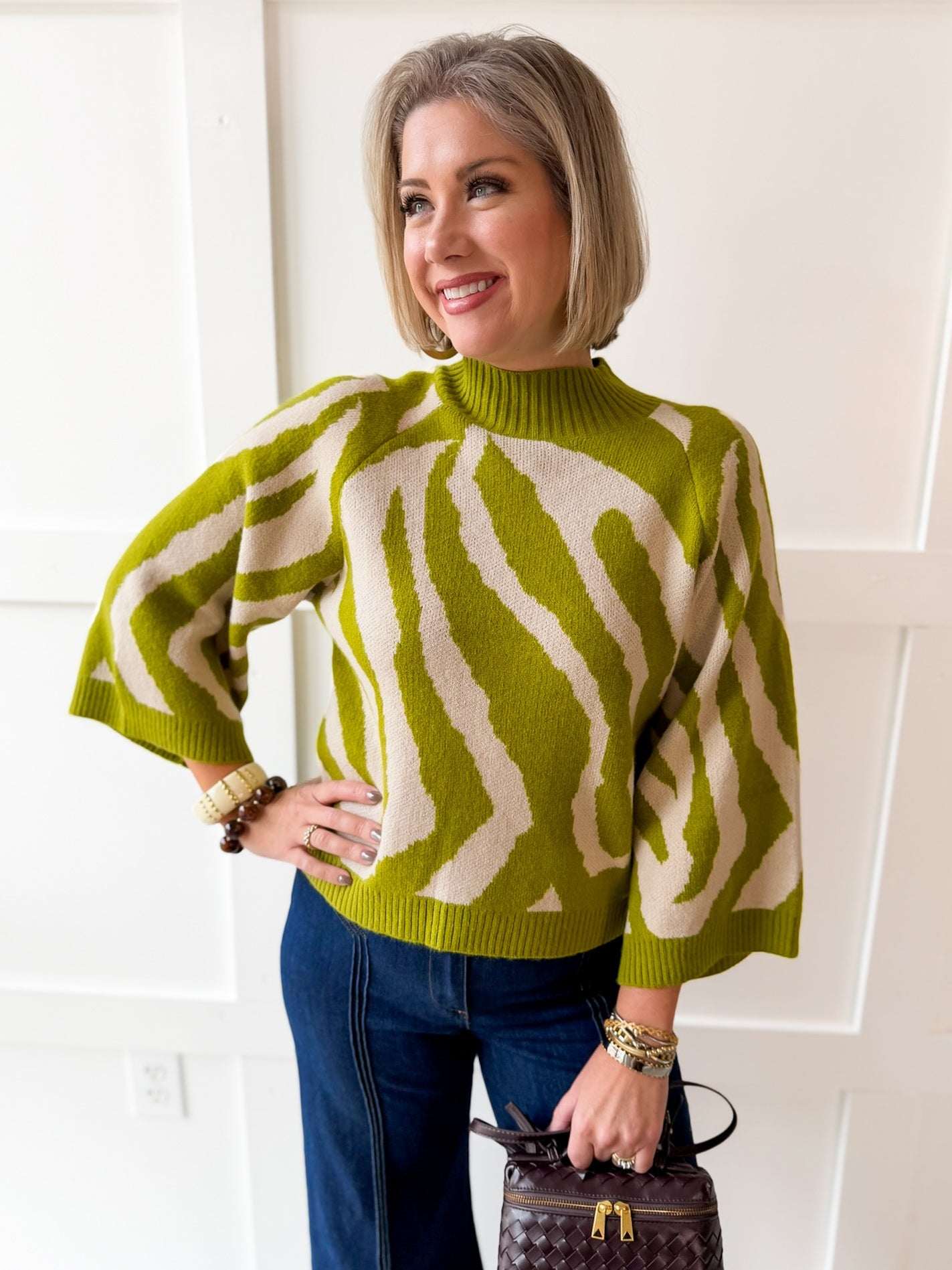 Zebra Print Knit Top - Olive