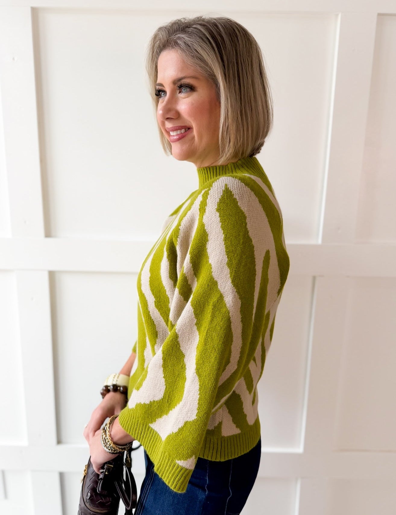 Zebra Print Knit Top - Olive