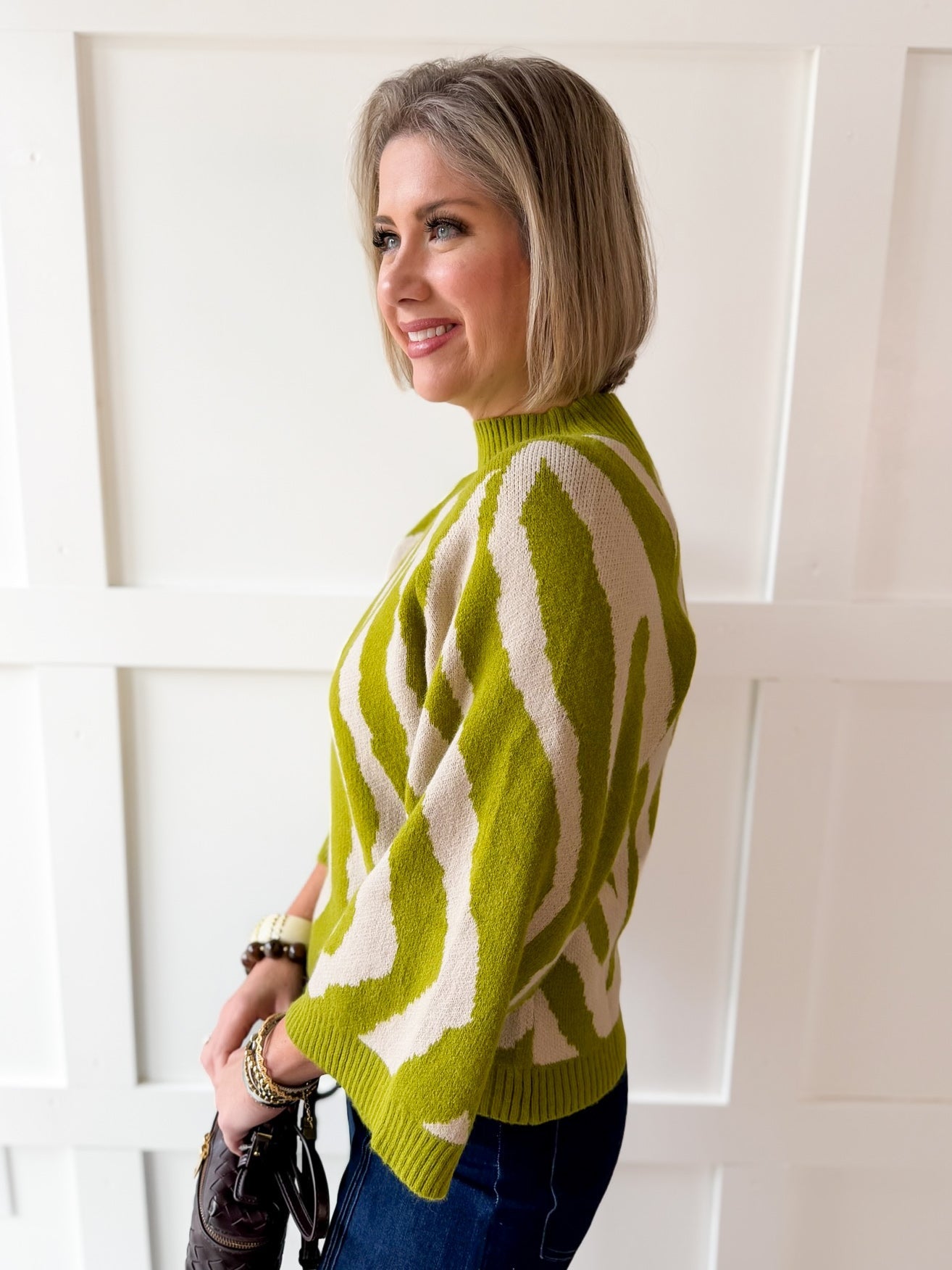 Zebra Print Knit Top - Olive
