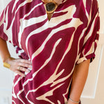 Zebra Print Midi Dress - Merlot