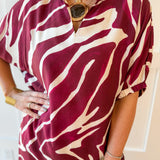 Zebra Print Midi Dress - Merlot