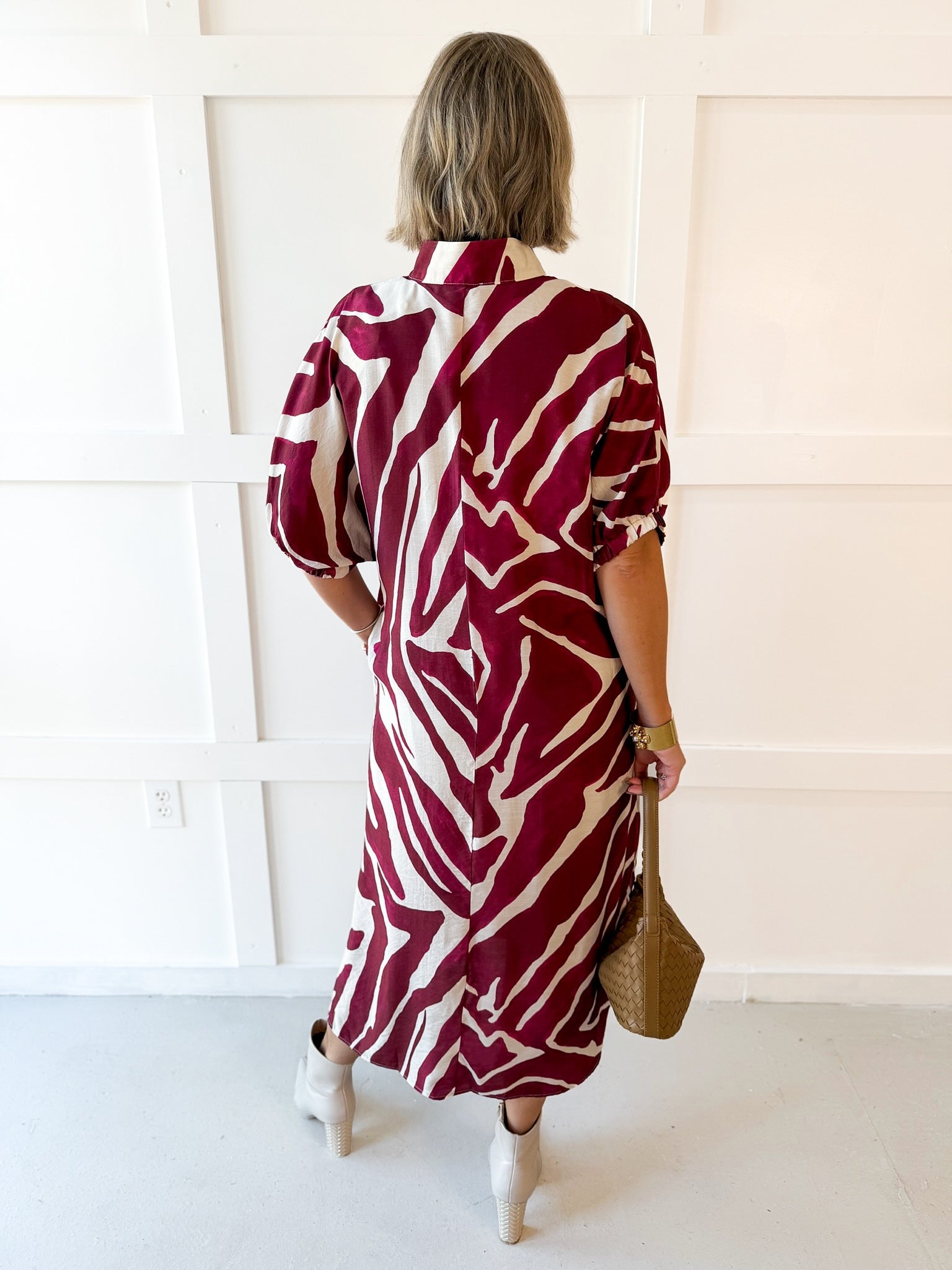 Zebra Print Midi Dress - Merlot