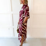 Zebra Print Midi Dress - Merlot