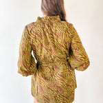 Zebra Print Self tie Dress - Olive