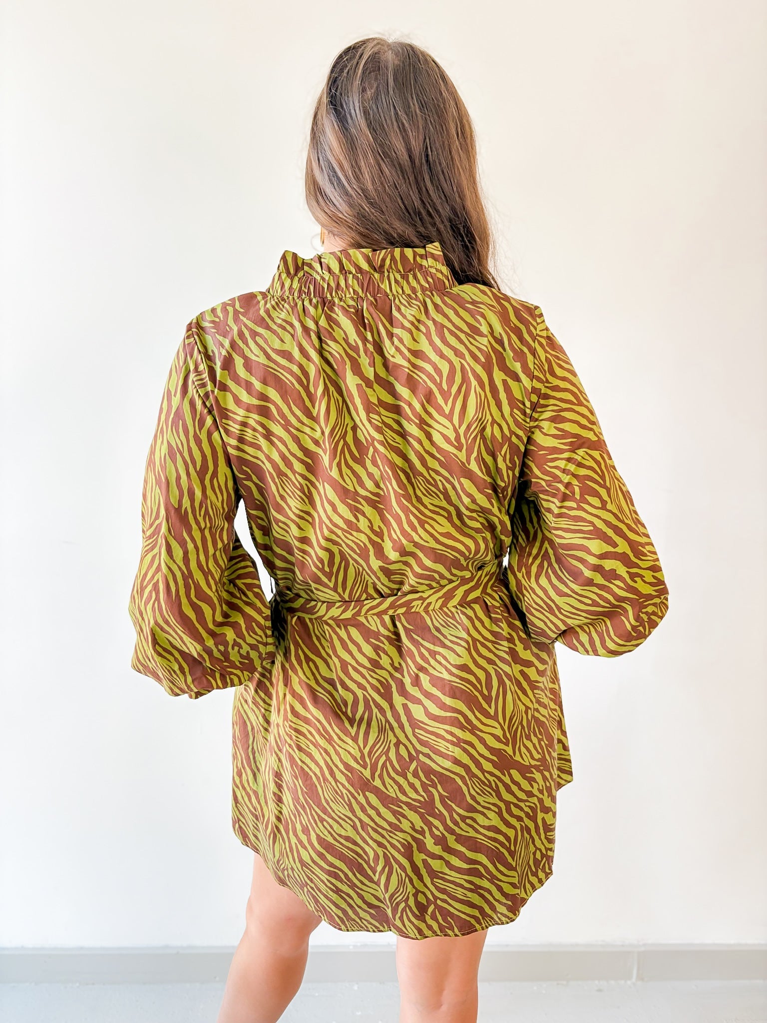 Zebra Print Self tie Dress - Olive