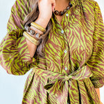 Zebra Print Self tie Dress - Olive