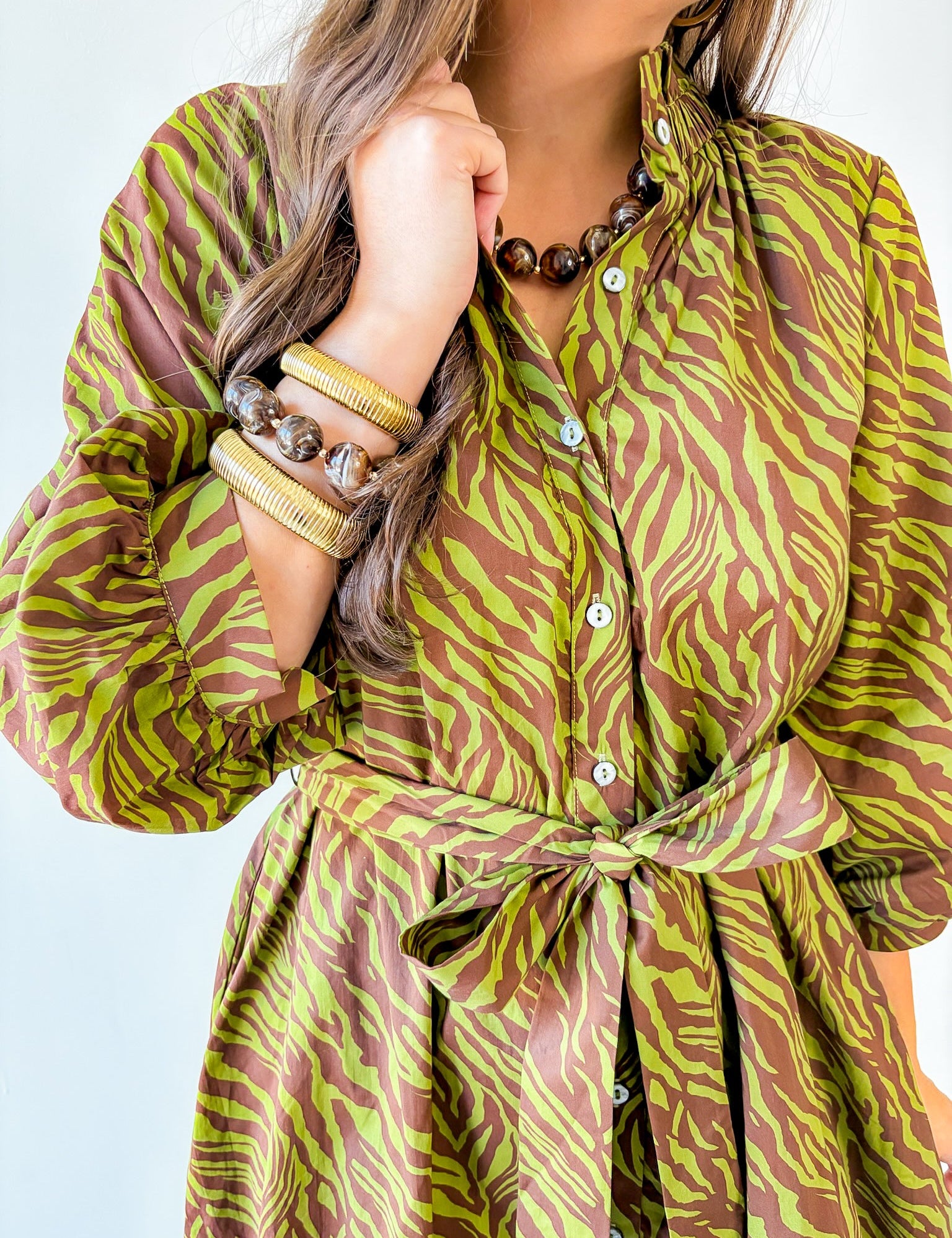 Zebra Print Self tie Dress - Olive
