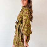 Zebra Print Self tie Dress - Olive