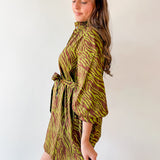 Zebra Print Self tie Dress - Olive