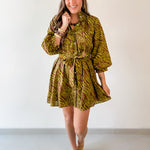 Zebra Print Self tie Dress - Olive