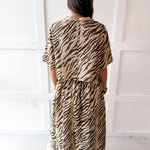 Zebra Print Top & Skirt Set - Ecru Brown