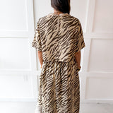 Zebra Print Top & Skirt Set - Ecru Brown