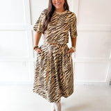Zebra Print Top & Skirt Set - Ecru Brown