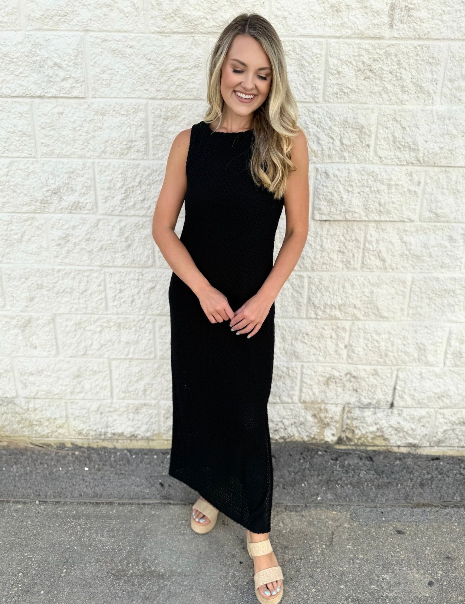 Zig Zag Texture Knit Sleeveless Maxi Dress