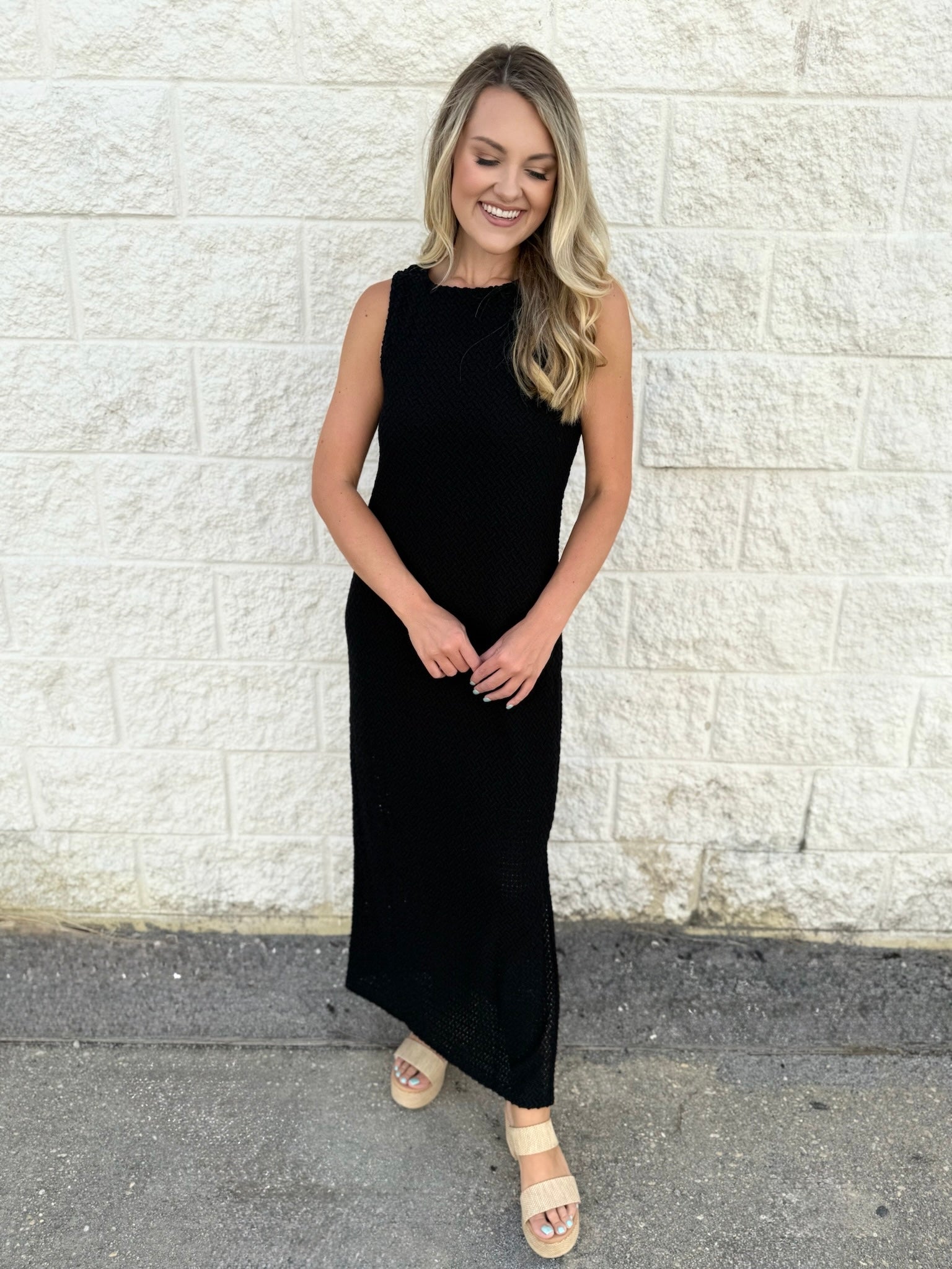 Zig Zag Texture Knit Sleeveless Maxi Dress